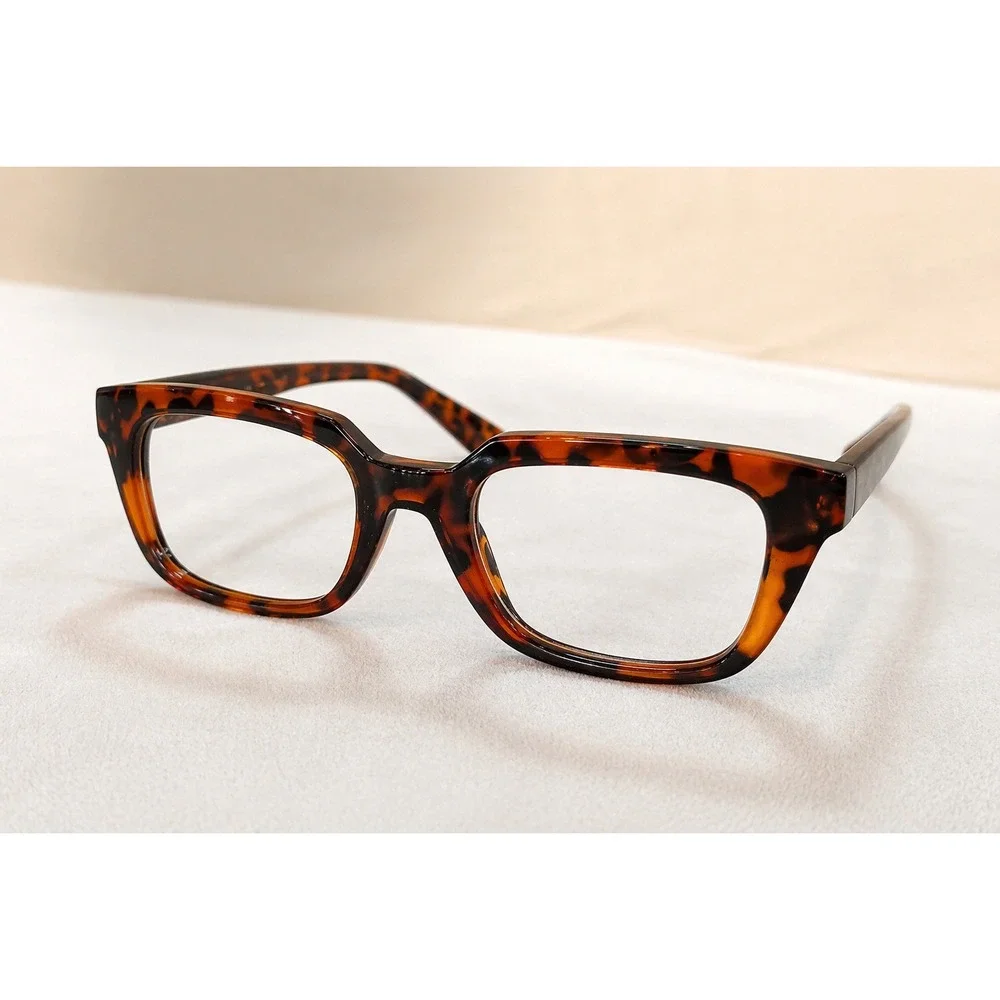 Tortoise‎ Shell Rectangular Eyeglass Frames Chunky Brn Amber Glasses Frames Only